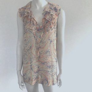 CAbi Sheer Ruffle Neckline Long Blouse Size Small